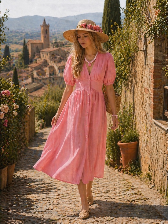 Abel The Label Dresses & Skirts - ABEL THE LABEL NWT Linen blend pink midi dress size XS.